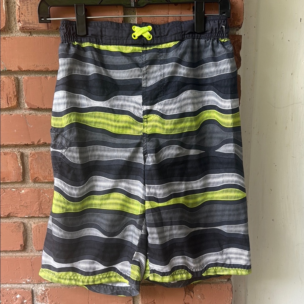 Striped Swim Shorts with Neon Accents